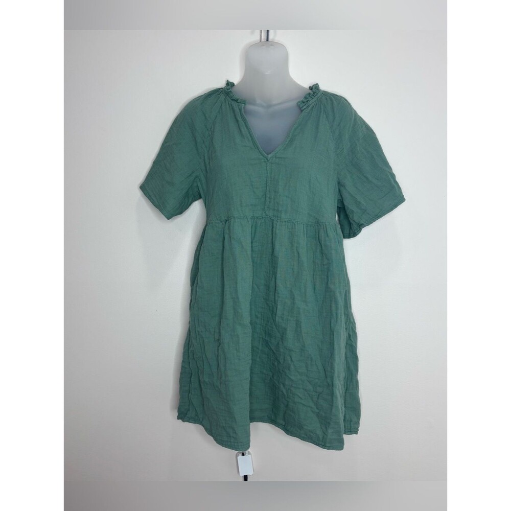 Old Navy 100% Cotton Sage Green Small Petite VNeck Babydoll Dress Pockets boho